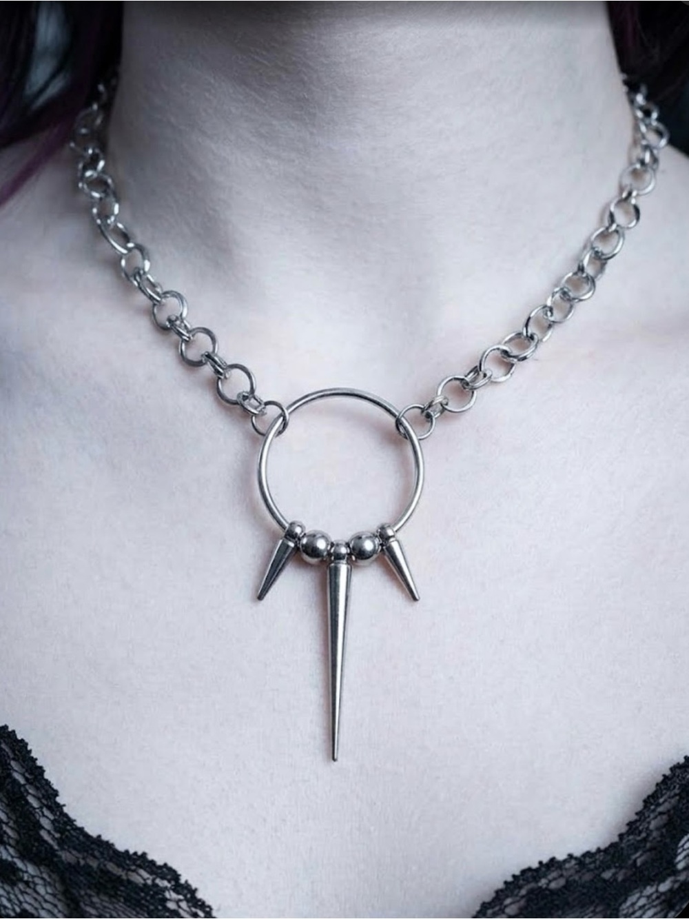 Hand Crafted Silver Spike Circle Pendant Necklace